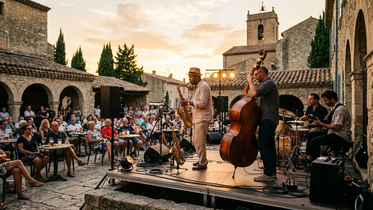 Scène musicale vivante organisée par VIAS EN JAZZ sur la place communale de Vias
